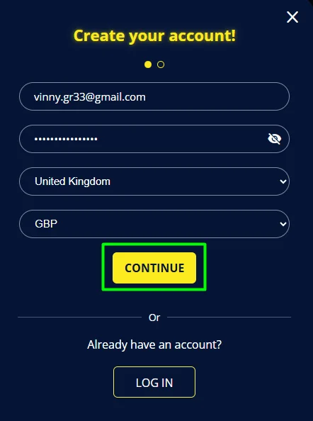 registration form casino step one